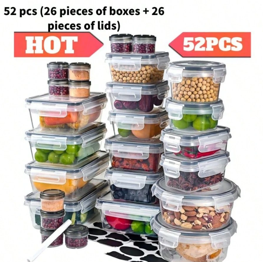 22/24/32/48/52 Pack Food Storage Containers With Airtight Lids, Meal Prep Containers, Lunch Office Meal For Freezer And Dishwasher.(food-grade PP)