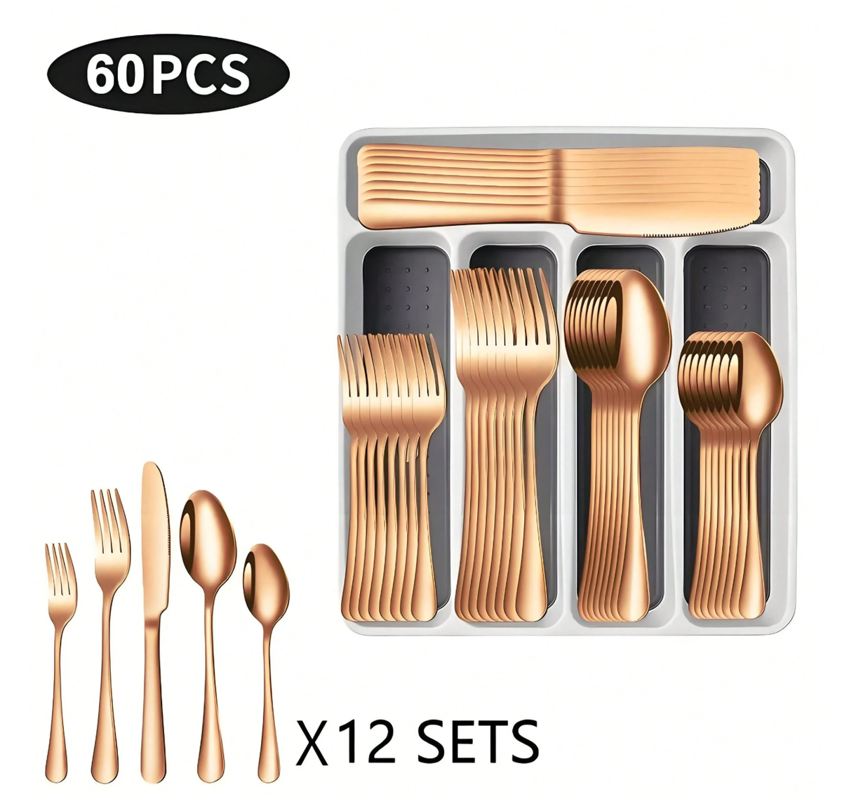 30/60pcs Silverware Sets With Organizer,, Service For 6/12 Person,Includes Knives Spoon And Fork Sets For Kitchen Accessories,Stainless Steel Tableware Flatware Sets,Cutlery Sets Eating Utensils Sets