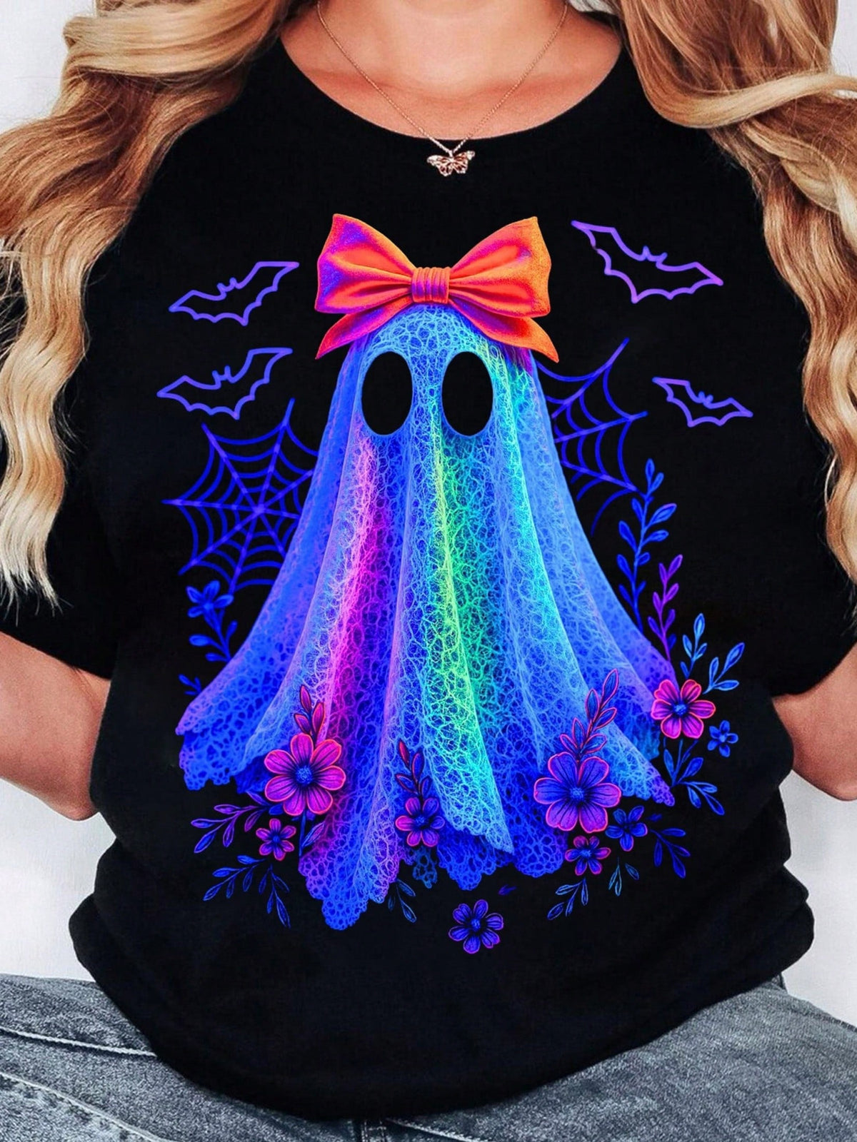 Women's Halloween Skull And Rose Graphic Print Casual Cotton Short Sleeve T-Shirt