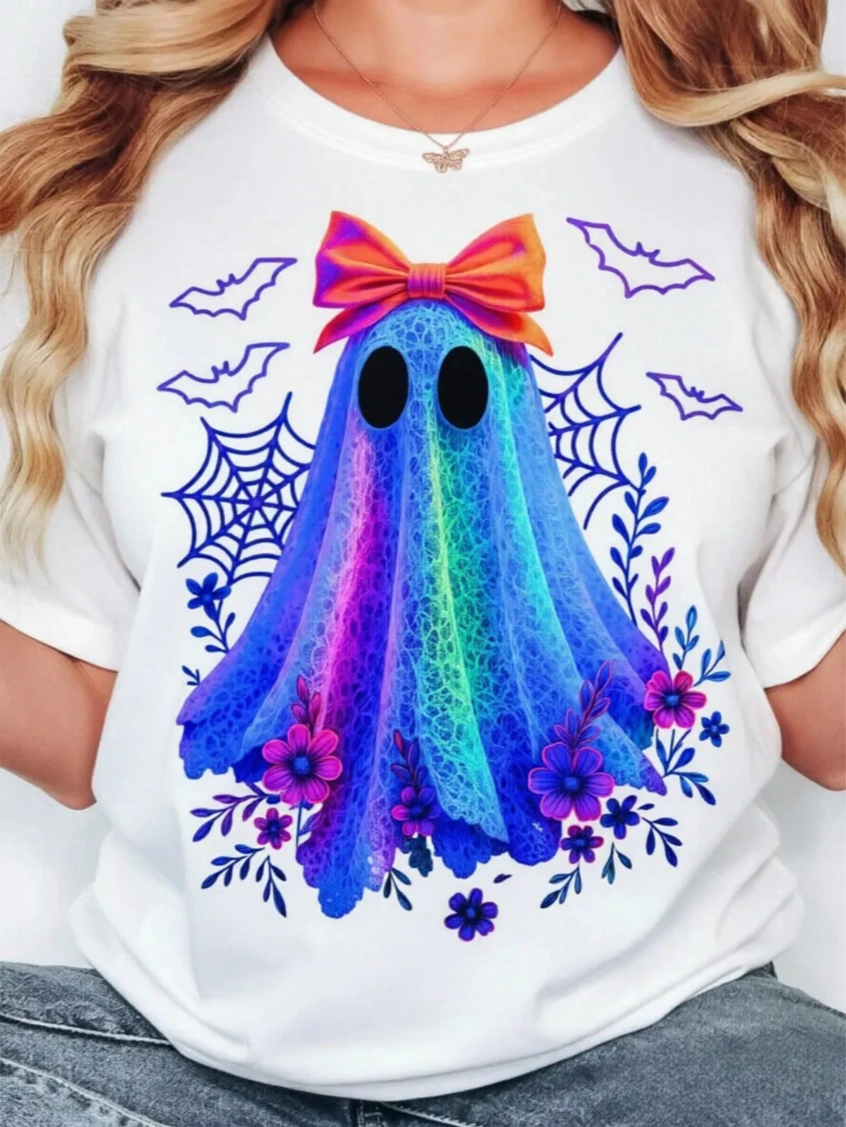 Women's Halloween Skull And Rose Graphic Print Casual Cotton Short Sleeve T-Shirt