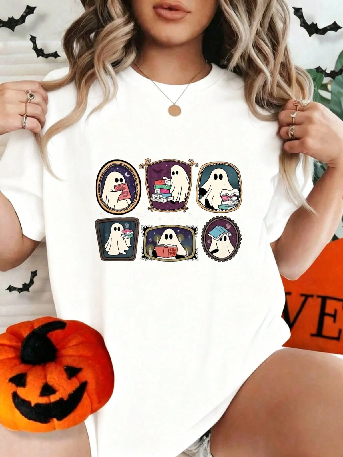 Women's Halloween Skull And Rose Graphic Print Casual Cotton Short Sleeve T-Shirt