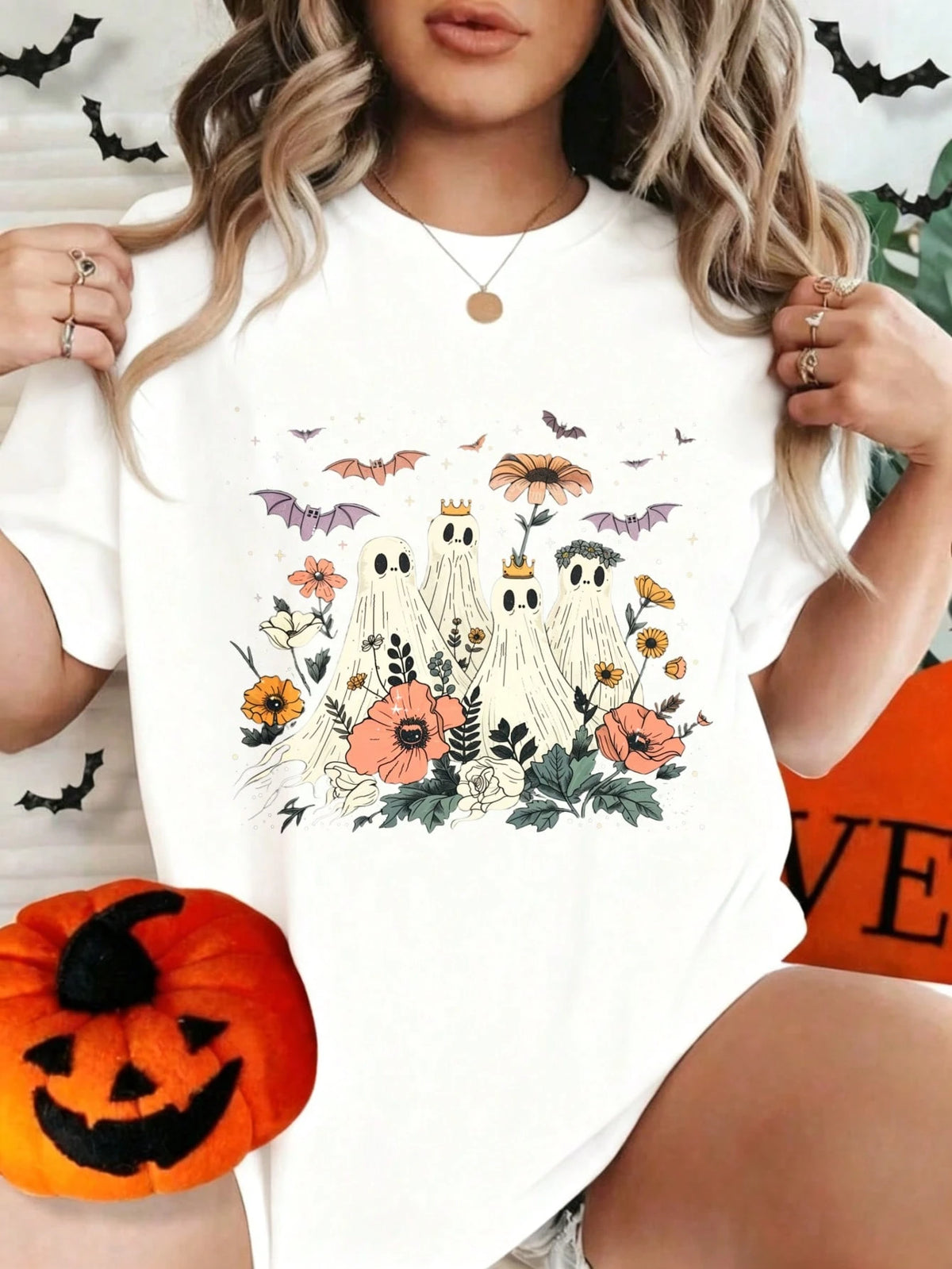Women's Halloween Skull And Rose Graphic Print Casual Cotton Short Sleeve T-Shirt