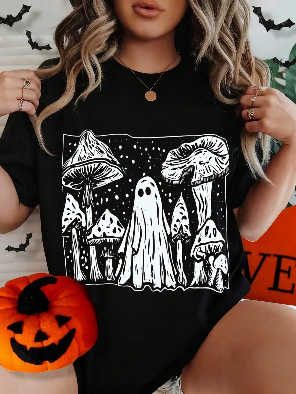 Women's Halloween Skull And Rose Graphic Print Casual Cotton Short Sleeve T-Shirt