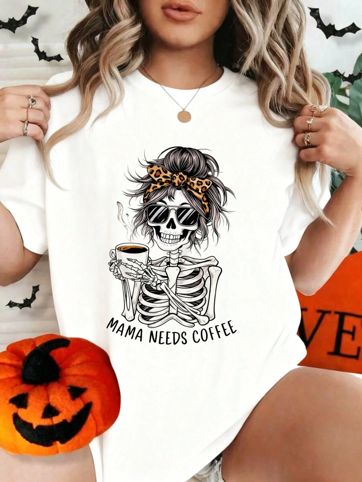 Women's Halloween Skull And Rose Graphic Print Casual Cotton Short Sleeve T-Shirt
