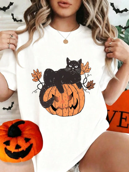 Women's Halloween Skull And Rose Graphic Print Casual Cotton Short Sleeve T-Shirt