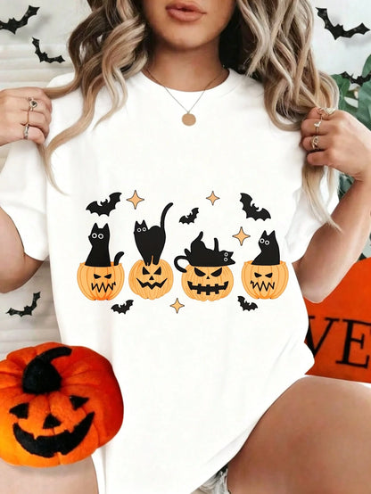 Women's Halloween Skull And Rose Graphic Print Casual Cotton Short Sleeve T-Shirt