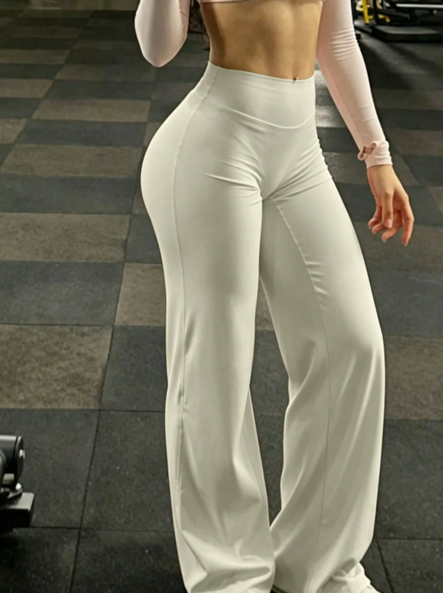 High Waist Booty Lifting Wide Leg Yoga Pants, V-Seam Scrunch Butt Flared Workout Leggings, 4-Way Stretch Skin-Friendly Casual Flare Pants For Gym