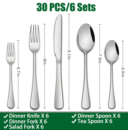30/60pcs Silverware Sets With Organizer,, Service For 6/12 Person,Includes Knives Spoon And Fork Sets For Kitchen Accessories,Stainless Steel Tableware Flatware Sets,Cutlery Sets Eating Utensils Sets