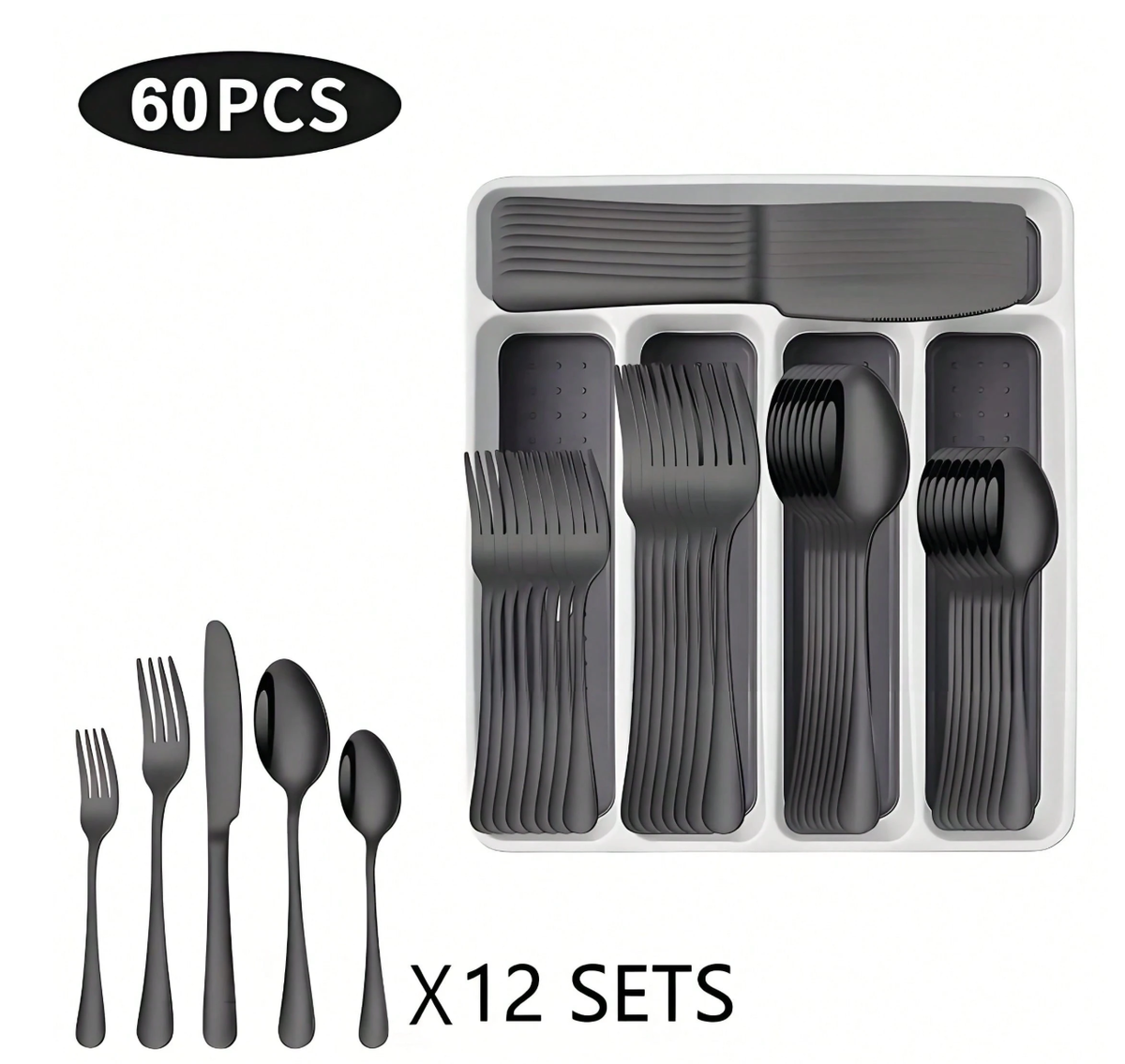 30/60pcs Silverware Sets With Organizer,, Service For 6/12 Person,Includes Knives Spoon And Fork Sets For Kitchen Accessories,Stainless Steel Tableware Flatware Sets,Cutlery Sets Eating Utensils Sets