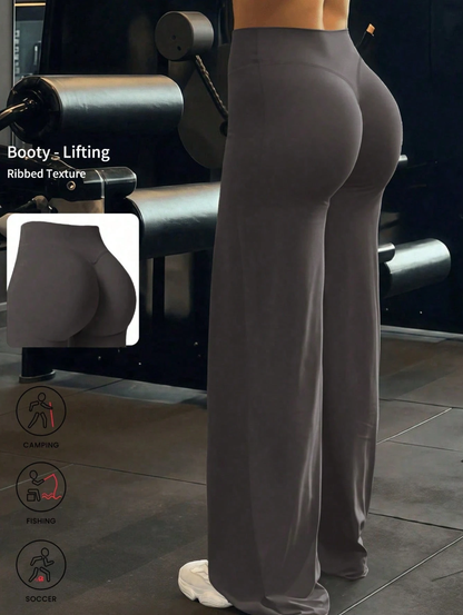 High Waist Booty Lifting Wide Leg Yoga Pants, V-Seam Scrunch Butt Flared Workout Leggings, 4-Way Stretch Skin-Friendly Casual Flare Pants For Gym