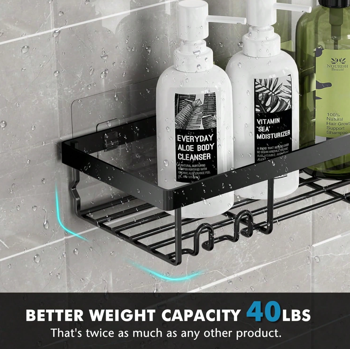 Caddy Shower Storage 5-Piece Set Self-Adhesive Stainless Steel Shelf No Drilling Required Rust-Resistant Pink Bathroom Decor Accessories for Shampoo & Body Wash