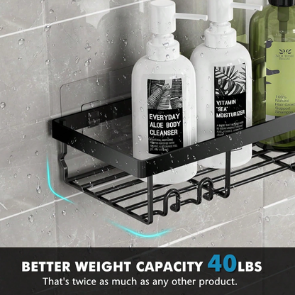 Caddy Shower Storage 5-Piece Set Self-Adhesive Stainless Steel Shelf No Drilling Required Rust-Resistant Pink Bathroom Decor Accessories for Shampoo & Body Wash
