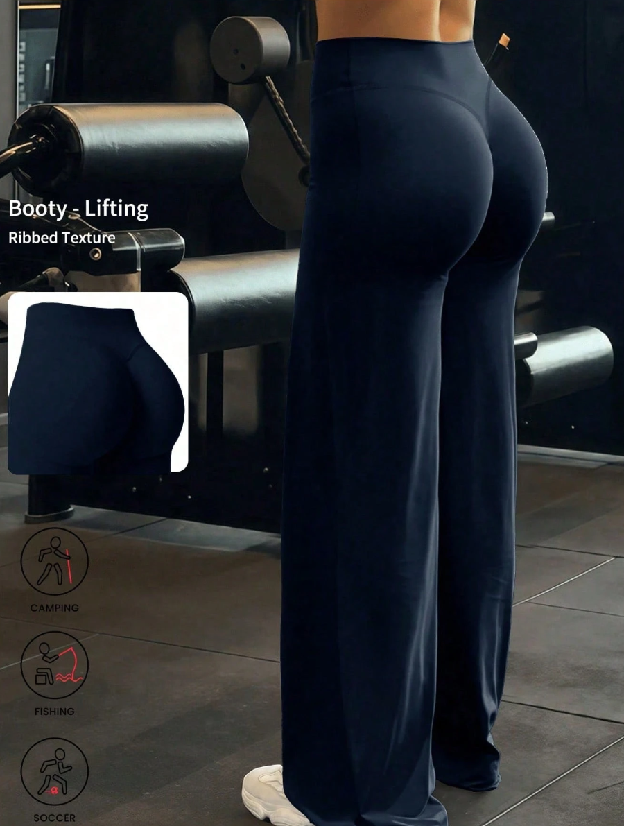 High Waist Booty Lifting Wide Leg Yoga Pants, V-Seam Scrunch Butt Flared Workout Leggings, 4-Way Stretch Skin-Friendly Casual Flare Pants For Gym