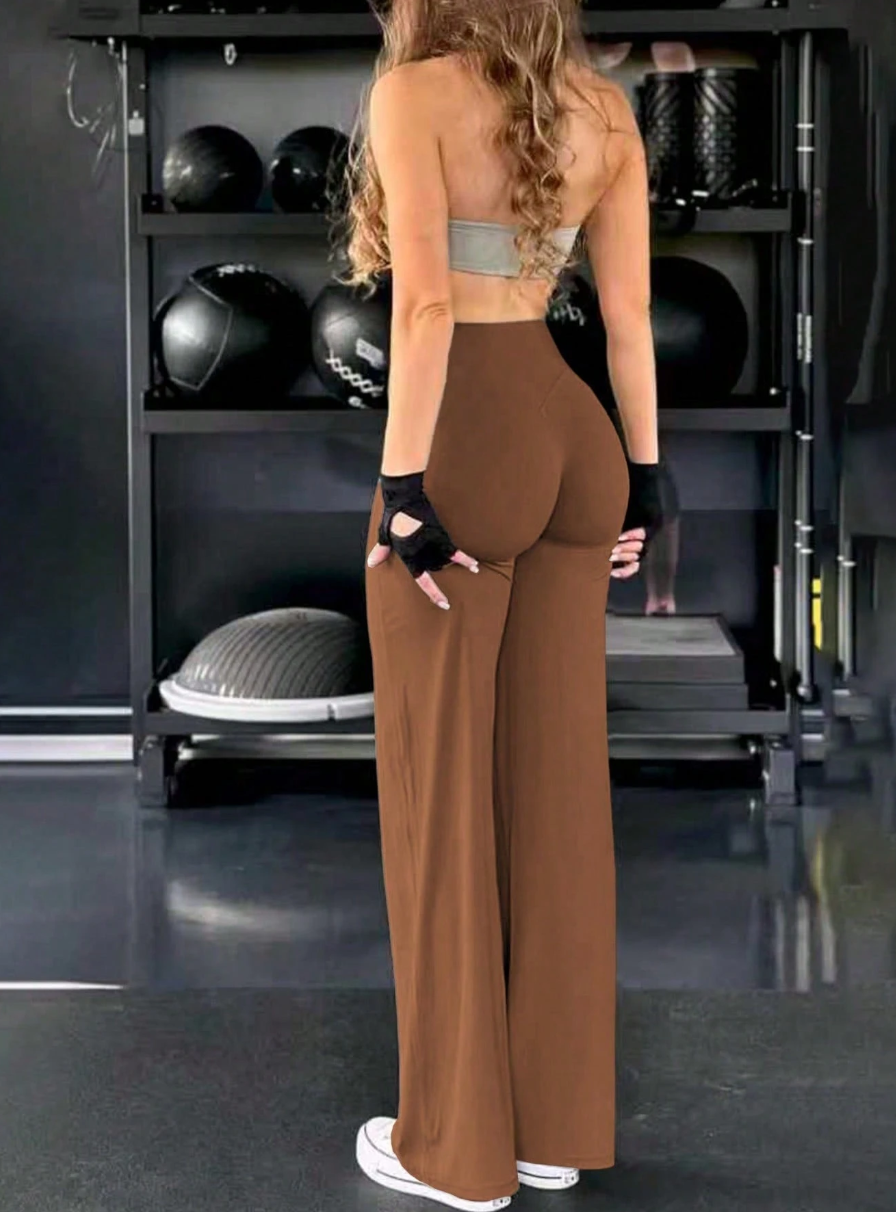 High Waist Booty Lifting Wide Leg Yoga Pants, V-Seam Scrunch Butt Flared Workout Leggings, 4-Way Stretch Skin-Friendly Casual Flare Pants For Gym