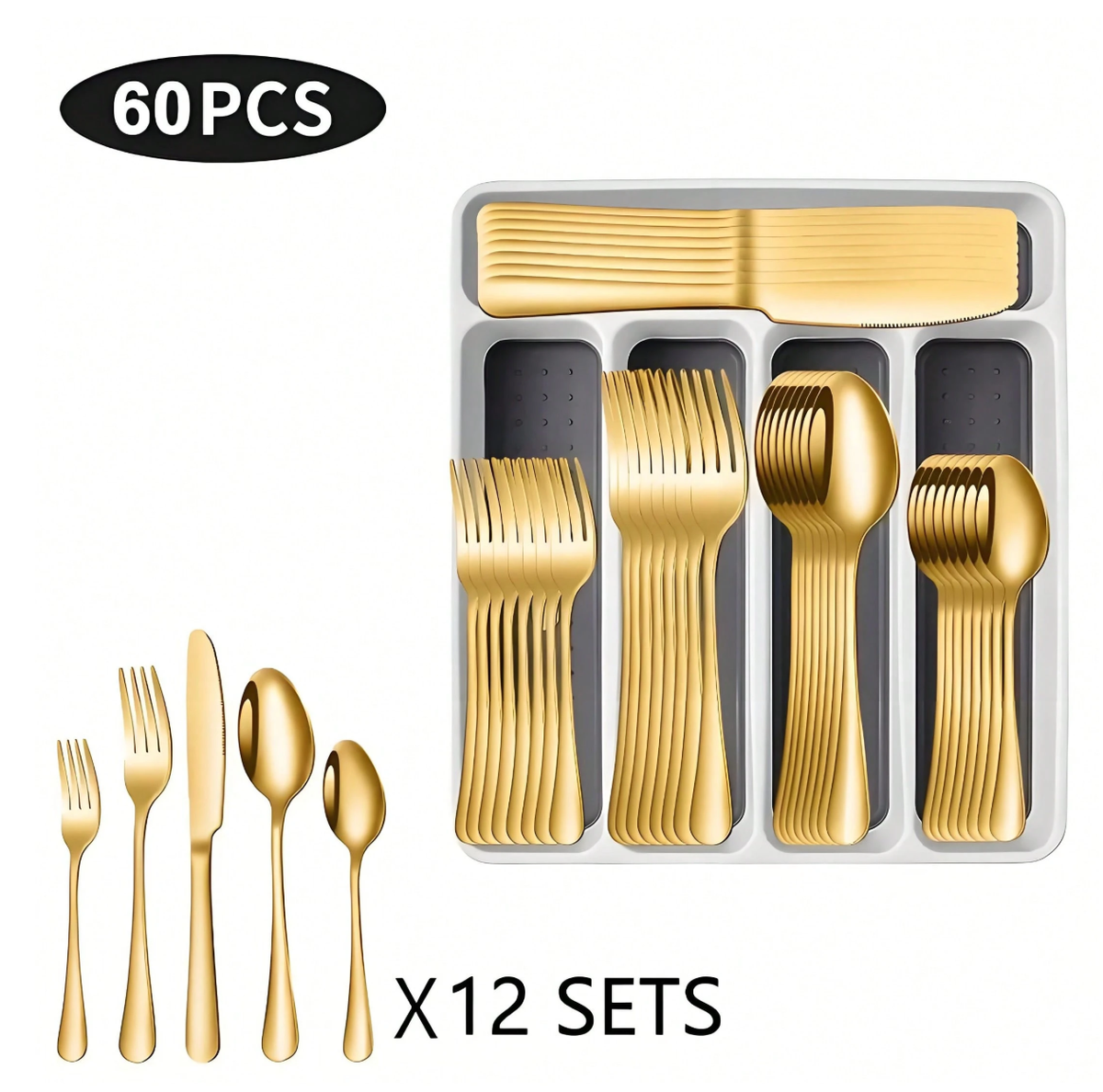30/60pcs Silverware Sets With Organizer,, Service For 6/12 Person,Includes Knives Spoon And Fork Sets For Kitchen Accessories,Stainless Steel Tableware Flatware Sets,Cutlery Sets Eating Utensils Sets