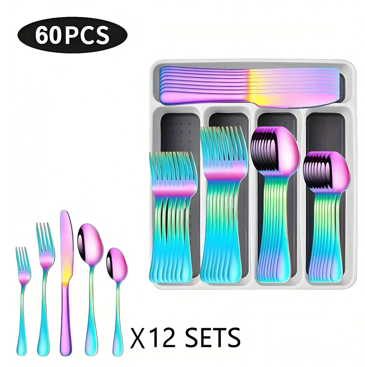 30/60pcs Silverware Sets With Organizer,, Service For 6/12 Person,Includes Knives Spoon And Fork Sets For Kitchen Accessories,Stainless Steel Tableware Flatware Sets,Cutlery Sets Eating Utensils Sets
