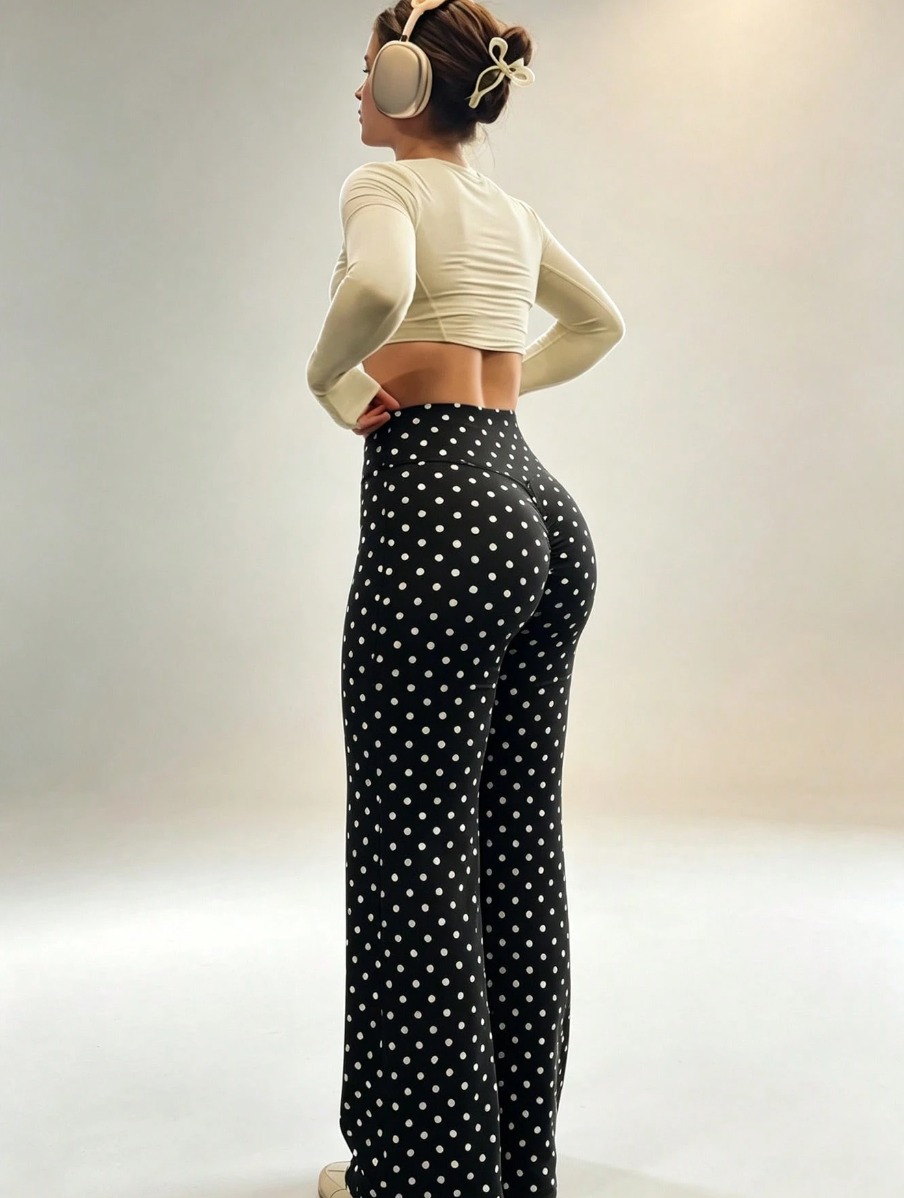 High Waist Booty Lifting Wide Leg Yoga Pants, V-Seam Scrunch Butt Flared Workout Leggings, 4-Way Stretch Skin-Friendly Casual Flare Pants For Gym
