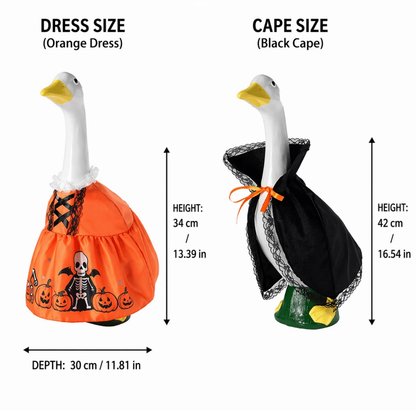 Halloween Porch Goose Witch Costume, Spooky Cute Black Cat Pumpkin Print Dress With Floral Witch Hat, 23 Inch Lawn Goose Outfit For Holiday Garden Decor
