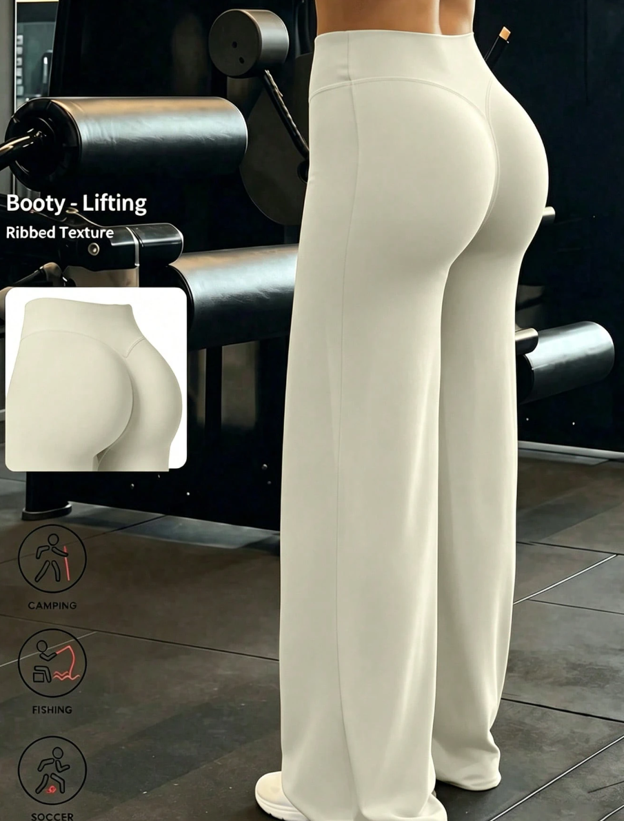 High Waist Booty Lifting Wide Leg Yoga Pants, V-Seam Scrunch Butt Flared Workout Leggings, 4-Way Stretch Skin-Friendly Casual Flare Pants For Gym